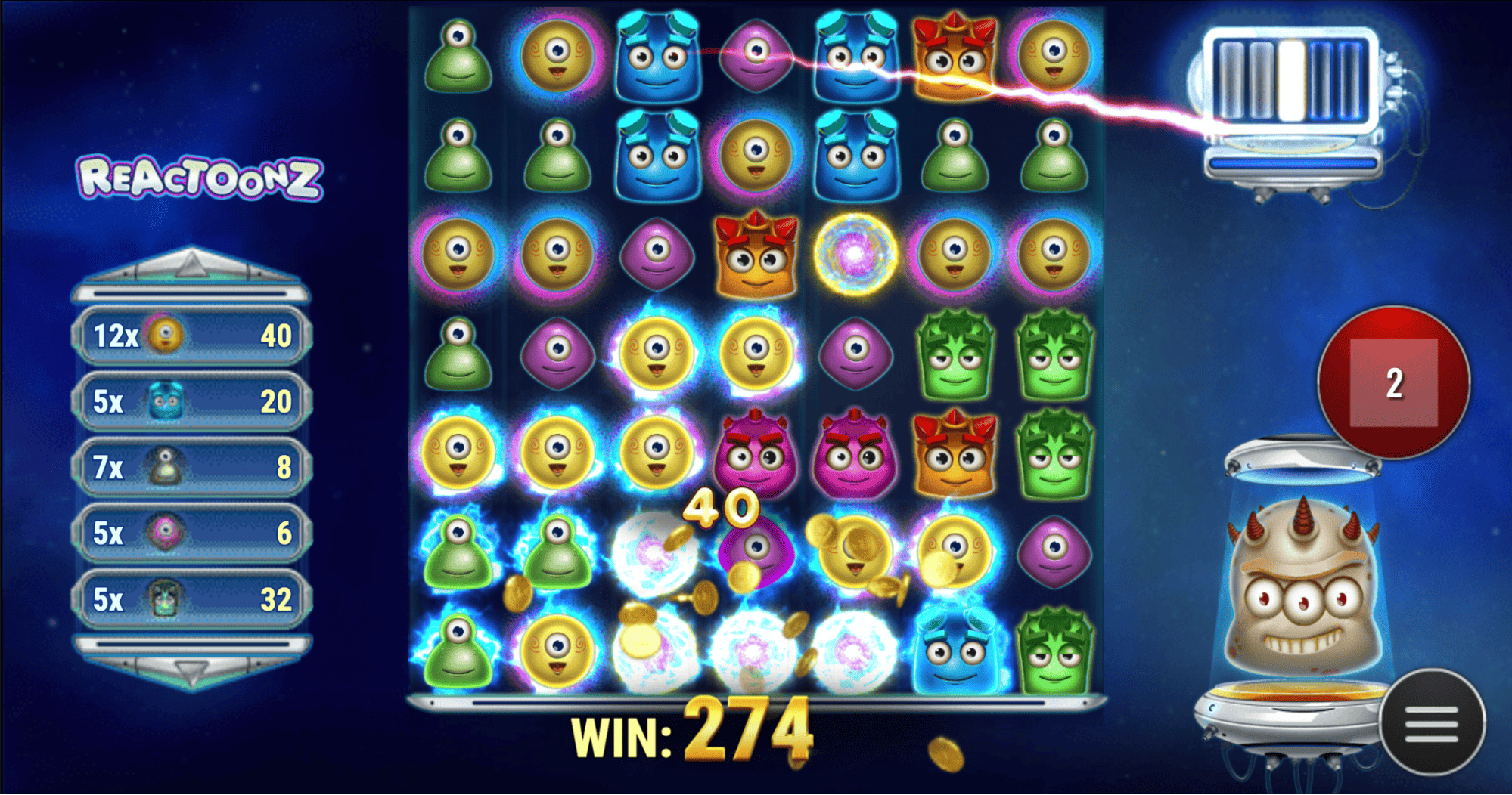Reactoonz slot free play mode